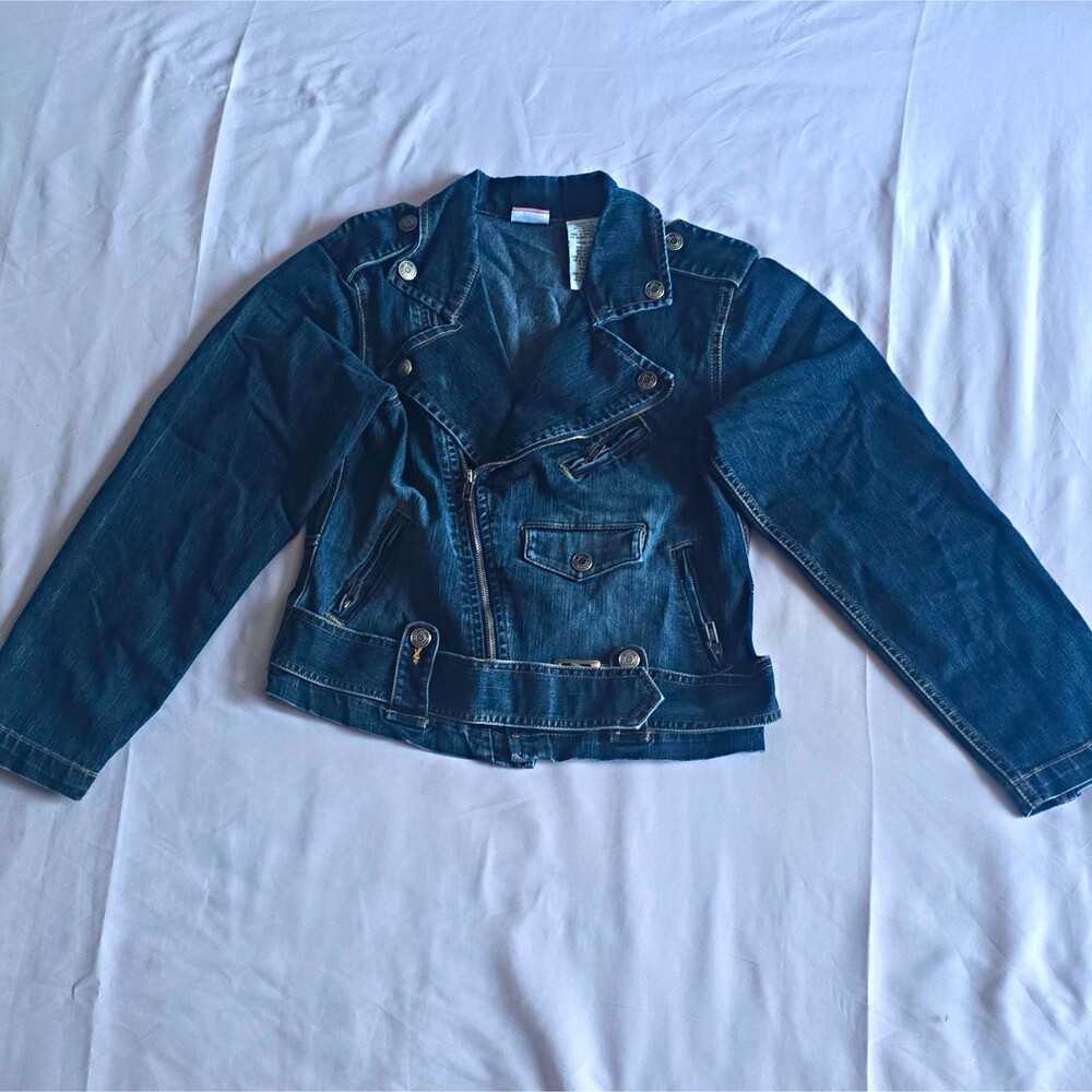 No Boundaries Juniors Blue Stretch Biker Jacket Full Zip Pockets Long Sleeve S